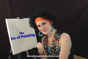 A scene from The Joy of Painting featuring Sharon Jamilkowski.